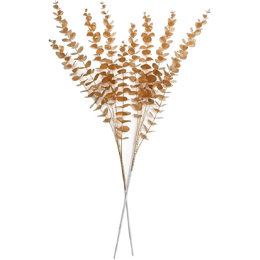 PASYOU Fake Leaves Plants for Christmas Decor, Gold Artificial Shrubs Grass Foliage Plastic Bulk Leaf Indoor Outdoor Home Garden Party Hotel Verandah