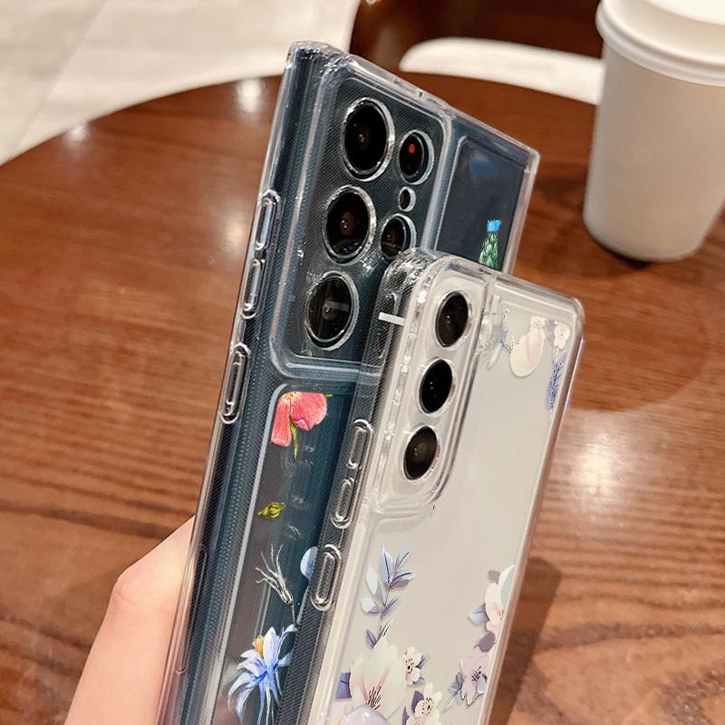 Clear Phone Cover All Inclusive Floral Case For Iphone 16 15 Plus 14 13 12 Mini 11 Xs Xr 7 Samsung S24+ S23 A54 Silicone Soft Butterflies Print Cover