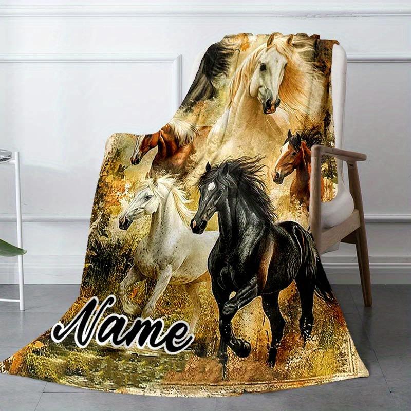 Retro Horse Customize Your Name Blanket Warm Comfortable And Soft Blankets Are Suitable For Home Lunch Break Blanket Office Sofa Sofa Gift To