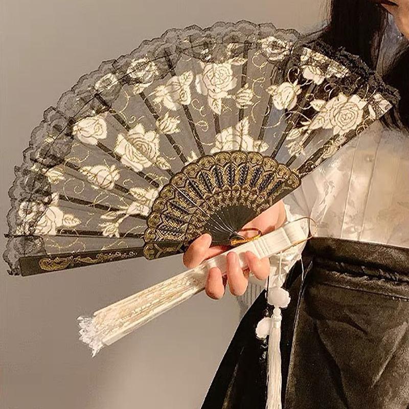 Lace Decorative Fans Folding Hand Fan Black White Dancing Fans Wedding Party Stage Performance Fan Gifts For Guest