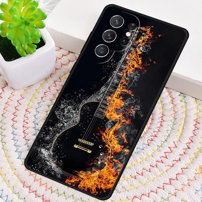 Płomienie Muzyczne Gitara Basowa Silikonowe Etui Na Telefon Dla Samsung Galaxy note 10 pro S26 S25 S24 S23 S22 S21 Plus S25Ultra Capa Pokrowiec