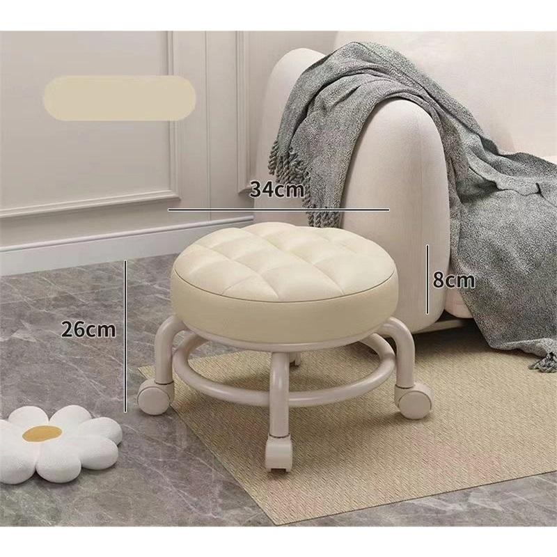 Universal Wheel Small Stool Household Pulley Low Stool Wheeled Bench Small Round Stool Sofa Stool Small Chair Plastic Backrest
