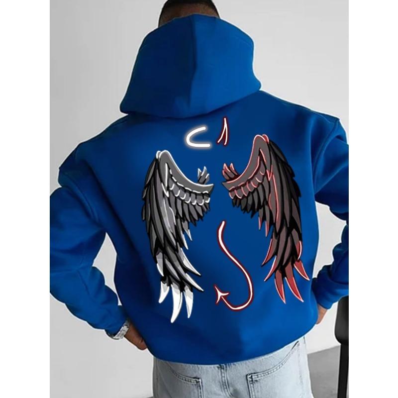 Herbst Herren Teufel Engel Aufdruck Weicher und Bequemer Hoodie Outdoor Straßenstil Kleidung