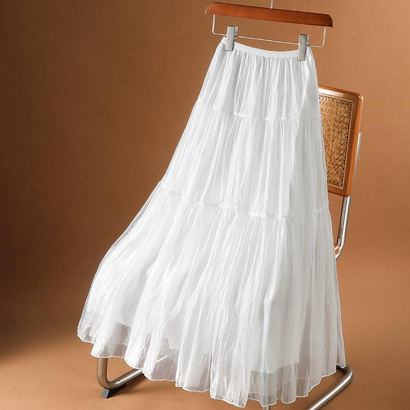 DIMANAF 2026 Summer Women New Skirts Solid Elastic Waist Pleated Elegant Skirts