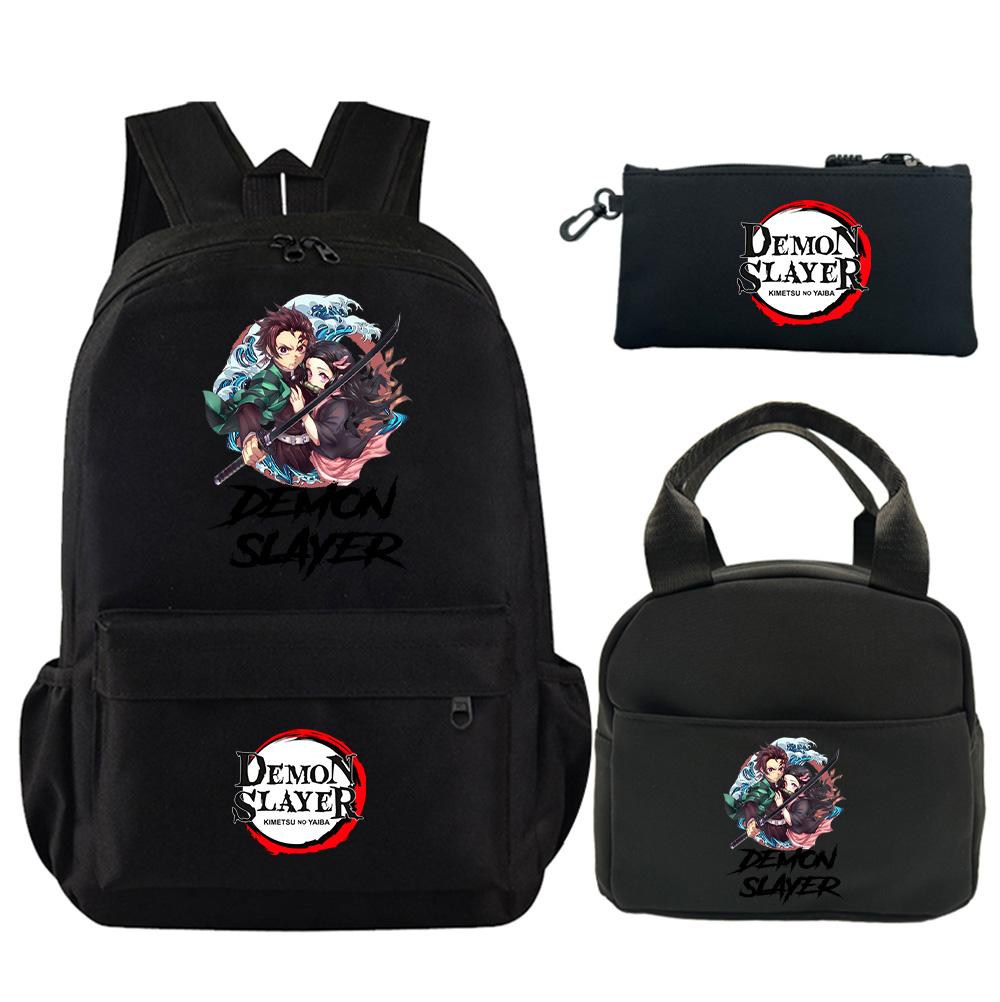 3Pcs/set Anime Demon Slayer Printed Backpack with Shoulder Bag Pencil Case for Teenager Student Large Capacity Waterproof Schoolbag