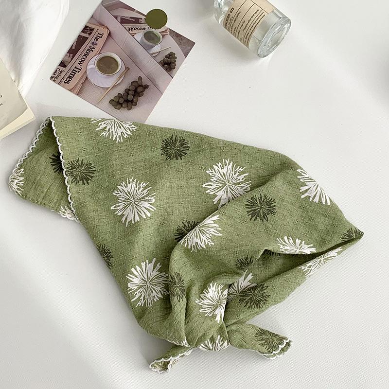 Cotton and linen silk scarf neck small square scarf summer retro literary floral decoration neck protection small scarf scarf headscarf headband