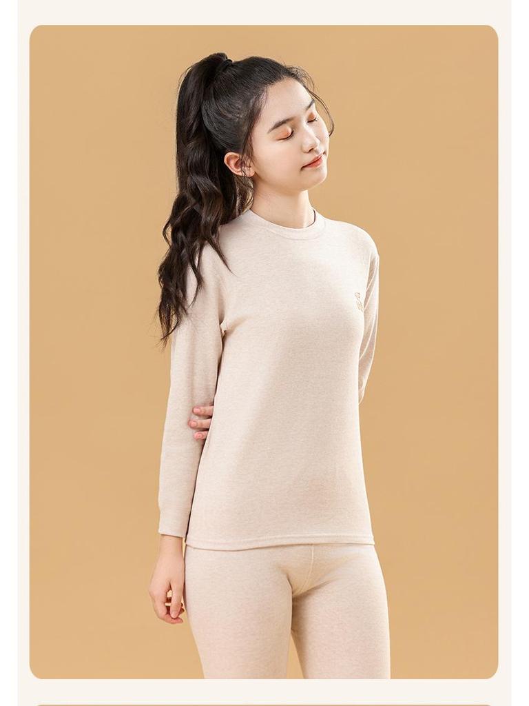 Children's Warm Autumn/Winter Underwear Set for Medium and Large Kids – Cozy Brushed Cotton Top & Trousers, Unisex, Thickened Two-Piece Set