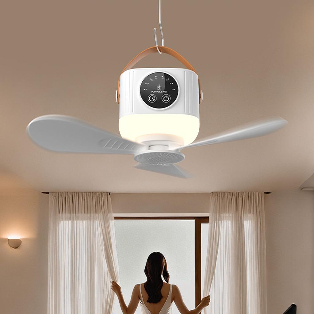 USB Powered Ceiling Fan with Light 4 Speed Timing Function 7200mAh Battery Remote Control Camping Ceiling Fan for Outdoor Tent