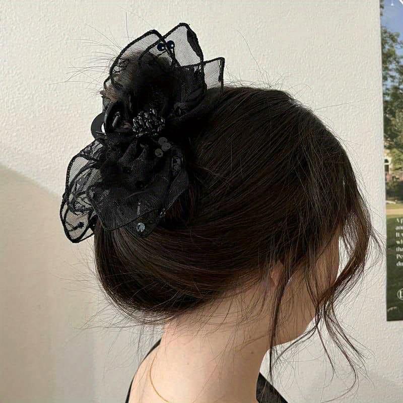 1Pc Light Luxury Multi-layer Lace Bow Grab Clip Large Shark Clip Bridal Headdress for Wedding Banquet Holiday Party Decoration