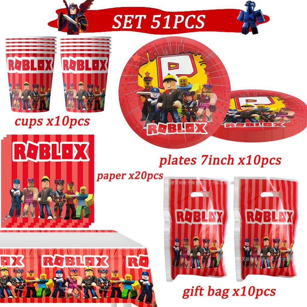 Roblox Birthday Party Decorations Supplie Celebration Disposable Tablecloth Cup Plate Baby Shower banner set Entertaining Play Safe Kid Friendly Fun