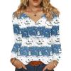 Women's Fashionable Casual V-neck Blouse Button Christmas Printed Long-sleeved Pullover T-shirt Top