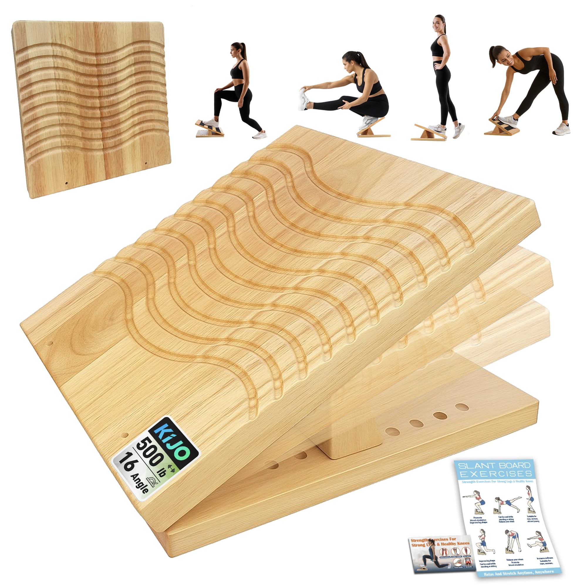 

KIJO STUDIO Wooden Stretching Incline with 16 Adjustable Strong and 200kg Weight Calf Fitness Made in Taiwan Wave Board, Board, Positions, Durable,