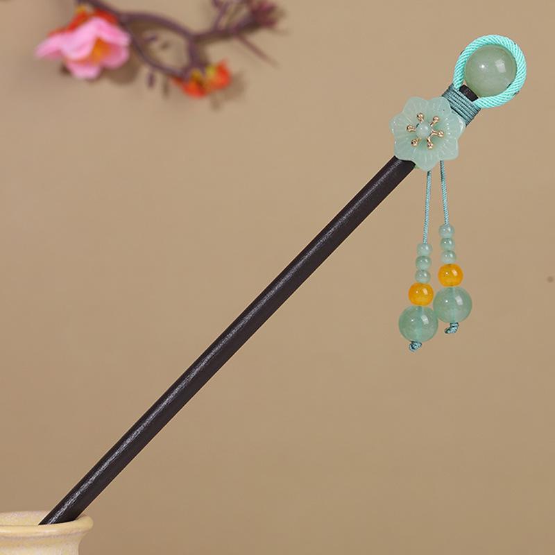 Vintage Tassel Wooden Hairpin for Women - Imitation Ebony Hanfu Accessory, Ancient Style Costume Hairpin
