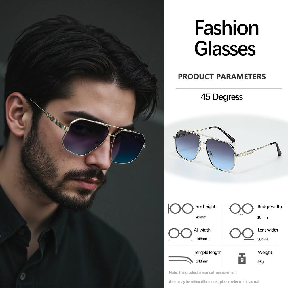 Vintage Sunglasses For Men Double Beam Design Wide Border Sunglasses Retro Commuting Glasses Men'S Handsome First Choice
