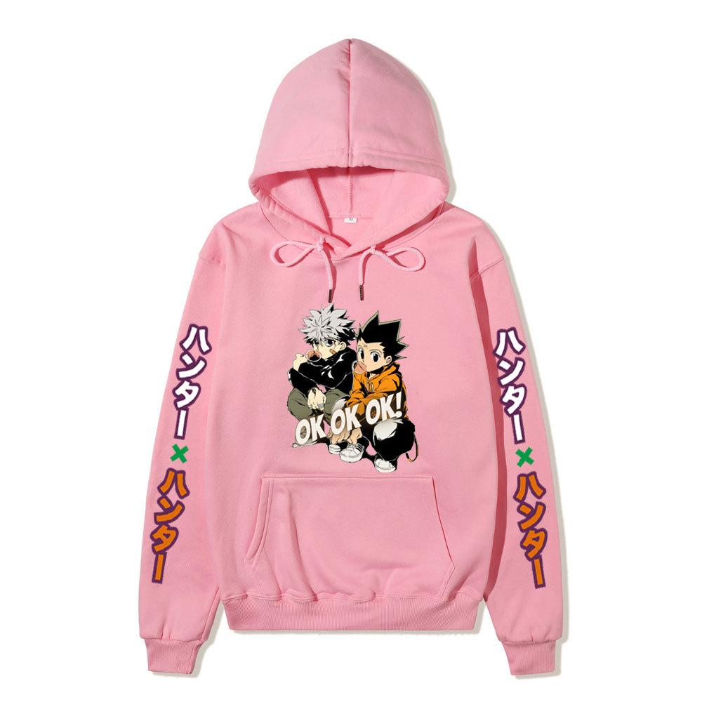 Hunter X Hunter Gon Killua Unisex Fleece Hoodie Vertical Japanese Text Sleeve Anime OK Print Long Sleeve Pullover Sweatshirt