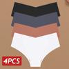 4PCS Women Seamless Briefs Sexy V-Waist Underwear 10 Solid Colors Ice Silk No Trace Panties Female Breathable Intimates Lingerie