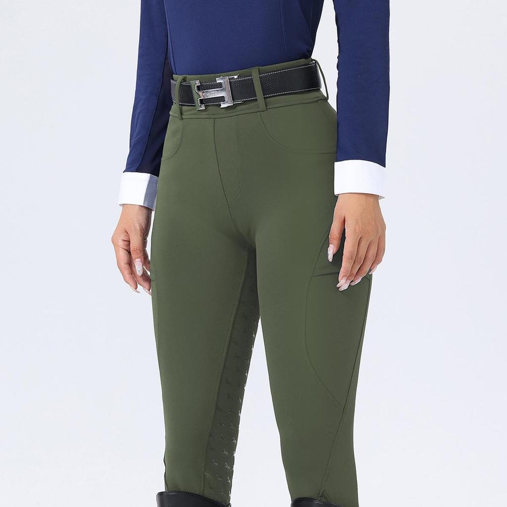 Women's High Waist Equestrian Breeches with Full Seat Silicone Grip and Dual Side Pockets