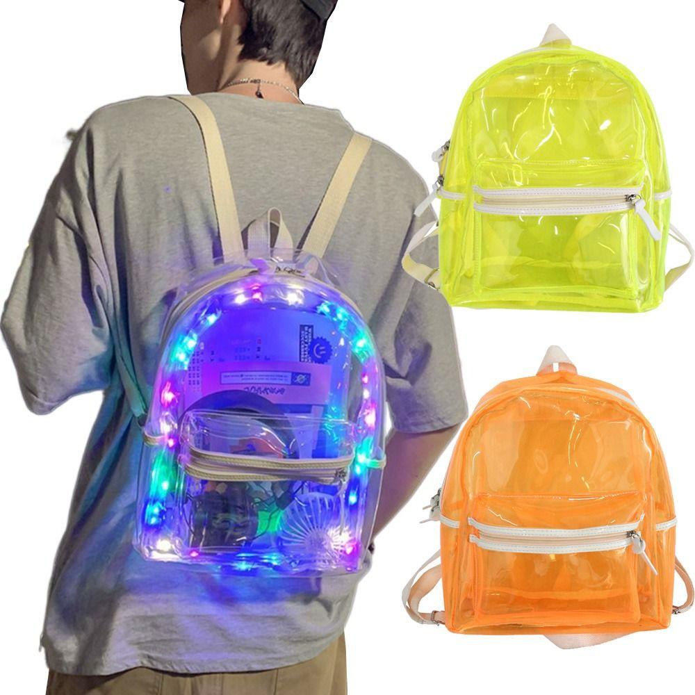

Adjustable Straps PVC Transparent Backpack Large Capacity Luminous Travel Bag Student зелений