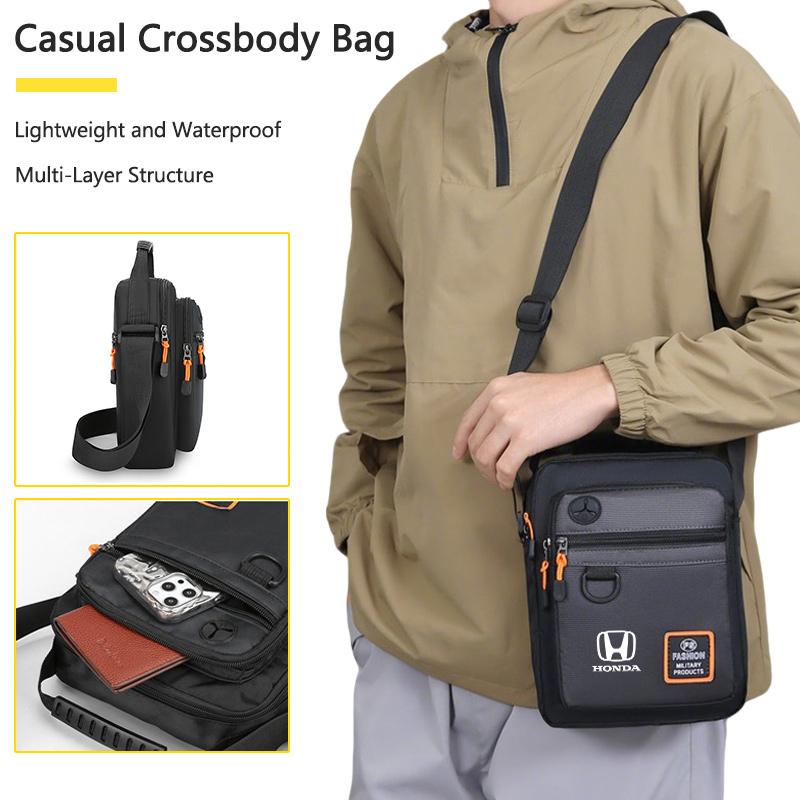FLVCM1 Men's Shoulder Bag Waterproof Large Capacity Nylon Fashion Travel Sports Handbag Crossbody Pouch for Honda Civic Accord CRV Jazz