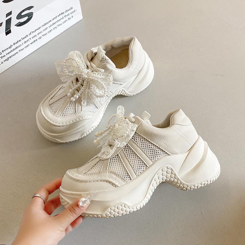 Fashion Summer Hollow Out Thick Bottom Vulcanized Shoes Woman Chunky Platform White Sneakers Women Comfortable Lace Up Sports Shoes