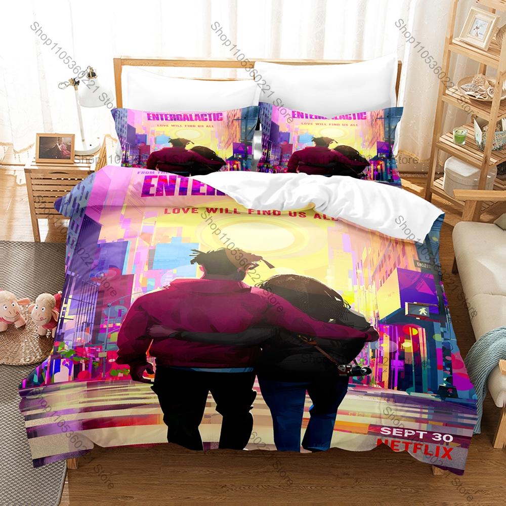 Psychedelic Hip Hop Animated Film Entergalactic Full Printed 3PCS Bedding Duvet Cover + 2 Pillowcases Teen Dorm Home Decoration