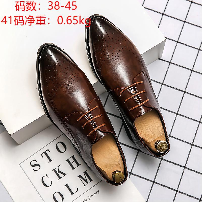 2025 British style leather shoes men's trend engraved business casual shoes hairstylist platform young men's small leather shoes