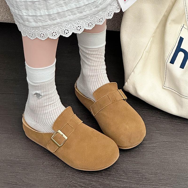 Baotou half slippers for women to wear in summer, thin leather thick bottom increases height, lazy person pedals half slippers