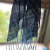 Used New, Indigo-dyed and light blue silk stole, approx. 28cm x 120cm