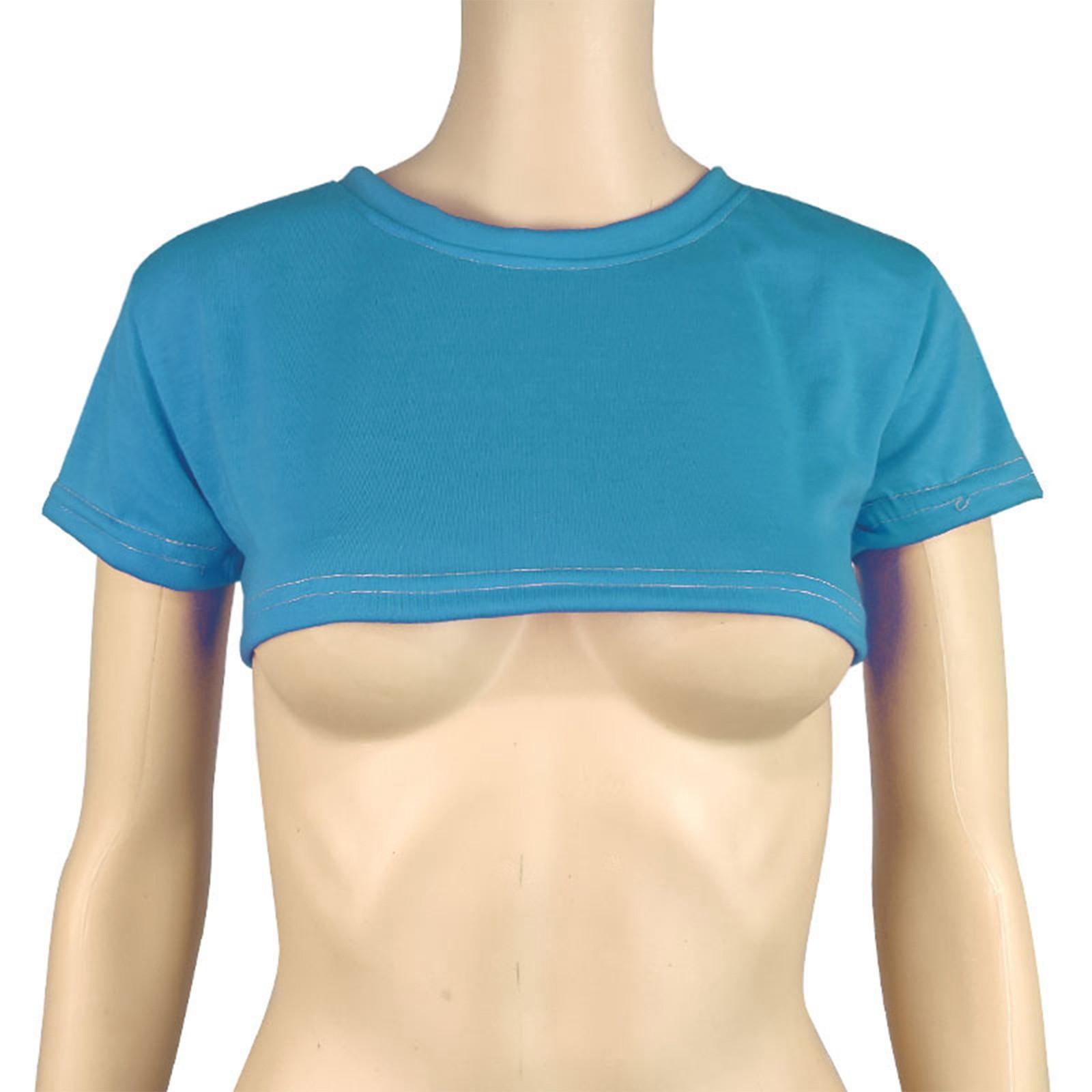 

Женская однотонная футболка с короткими рукавами за два юаня, симпатичная сексуальная укороченная футболка с короткими рукавами XXL синий