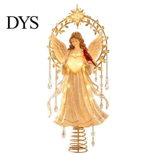 Dekoratives Mittelstück für Baum, beleuchteter Gedenk-Weihnachtsstern, Engel, Rotkehlchen, Rentier-Designs, Baumspitze Ornament Topper mit warmem Leuchten,