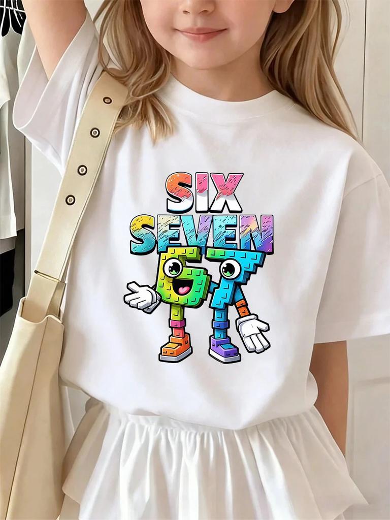 Six Seven 67 Funny Brainrot Italian Short Sleeve Kids Crewneck Tee Boys Girls Summer Cute Hot Street Age 3-14