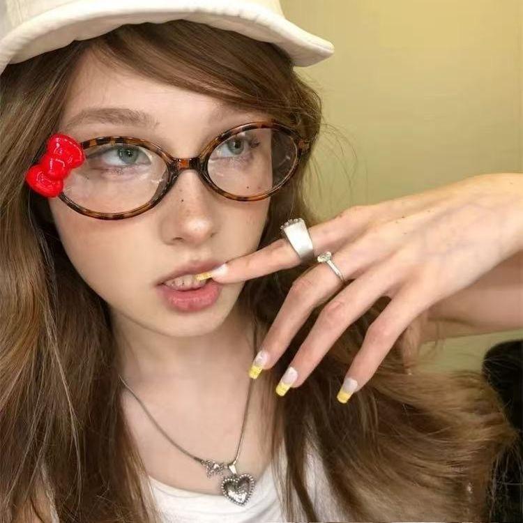 Ochelari cu Fundă cu Imprimeu Leopard pentru Fete Femei Modă Vintage Desen Animat Drăguți Ochelari cu Ramă Ovală Mare Y2k Fără Lentile Ochelari