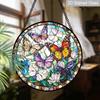 2D Flat, 1pc Butterflies & Flowers Round 7.87in Glass Suncatcher, Colorful Butterflies & Flowers Print Window Hanging Ornament, Vibrant Nature Home