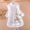 Embroidered Flower Ethnic Style Mid-length Pullover POLO Collar Shirt for Women Spring and Autumn Three-quarter Sleeve Shirt