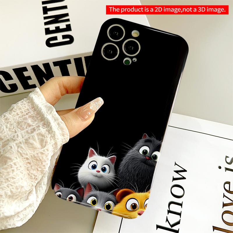 2DFlat Adorable Cartoon Cats Group On Black Background All Inclusive Film Hard iPhone Case, Compatible with iPhone 18 Pro Max 17 16 15 14 13 12 11
