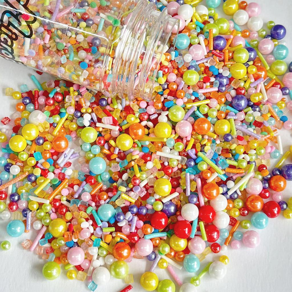 Rainbow Sprinkles for Cake Decorating, Pastel Jimmies and Pearls Sprinkles Mix for Donut Cookie Brownies Ice Cream Toppings