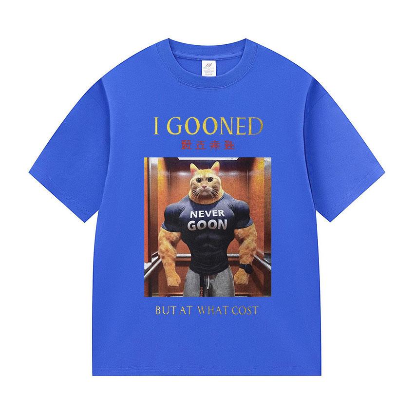 Japanese I Gooned But At What Cost Funny Cat Meme T Shirts Men's Vintage Fashion Cotton Short Sleeve T-shirt Unisex Streetwear