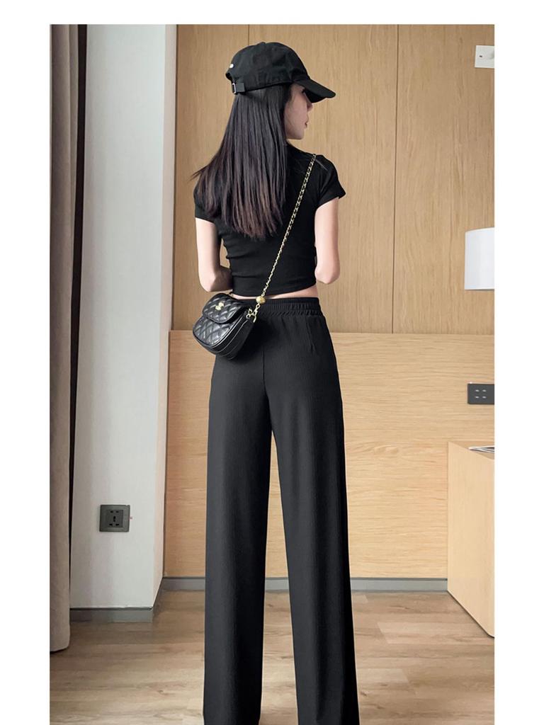 Women's High-Waisted Slimming Pants - Summer 2025 Ice Silk, Loose Fit for Petite Figures