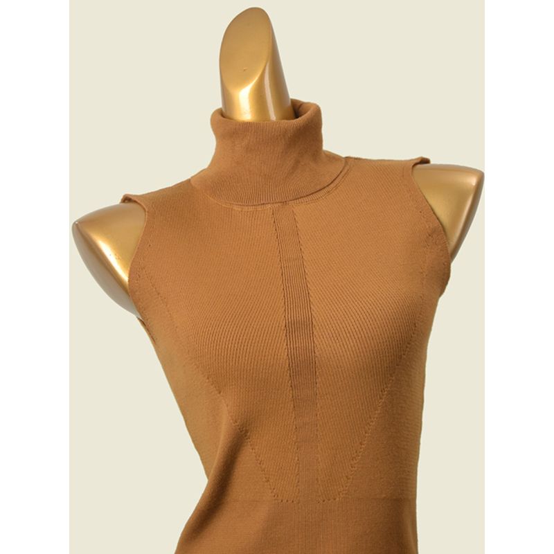 Fashion Style Turtleneck Minimalist Casual Inner Sweater Foreign Trade Original Order High Elastic Silm Sleeveless Vest