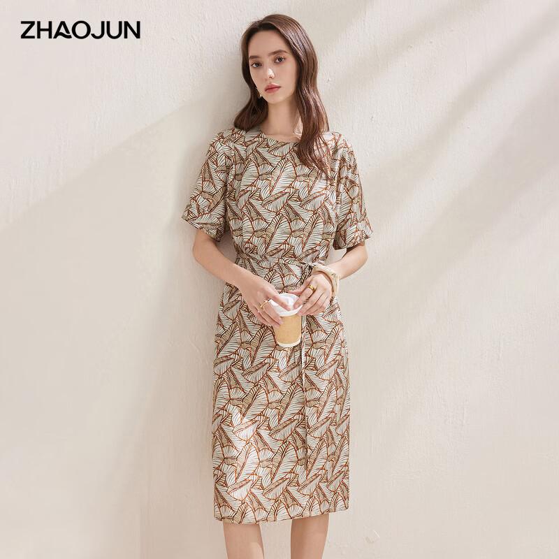 Zhaojun Women s Printed Mulberry Silk Short-Sleeve Dress XL