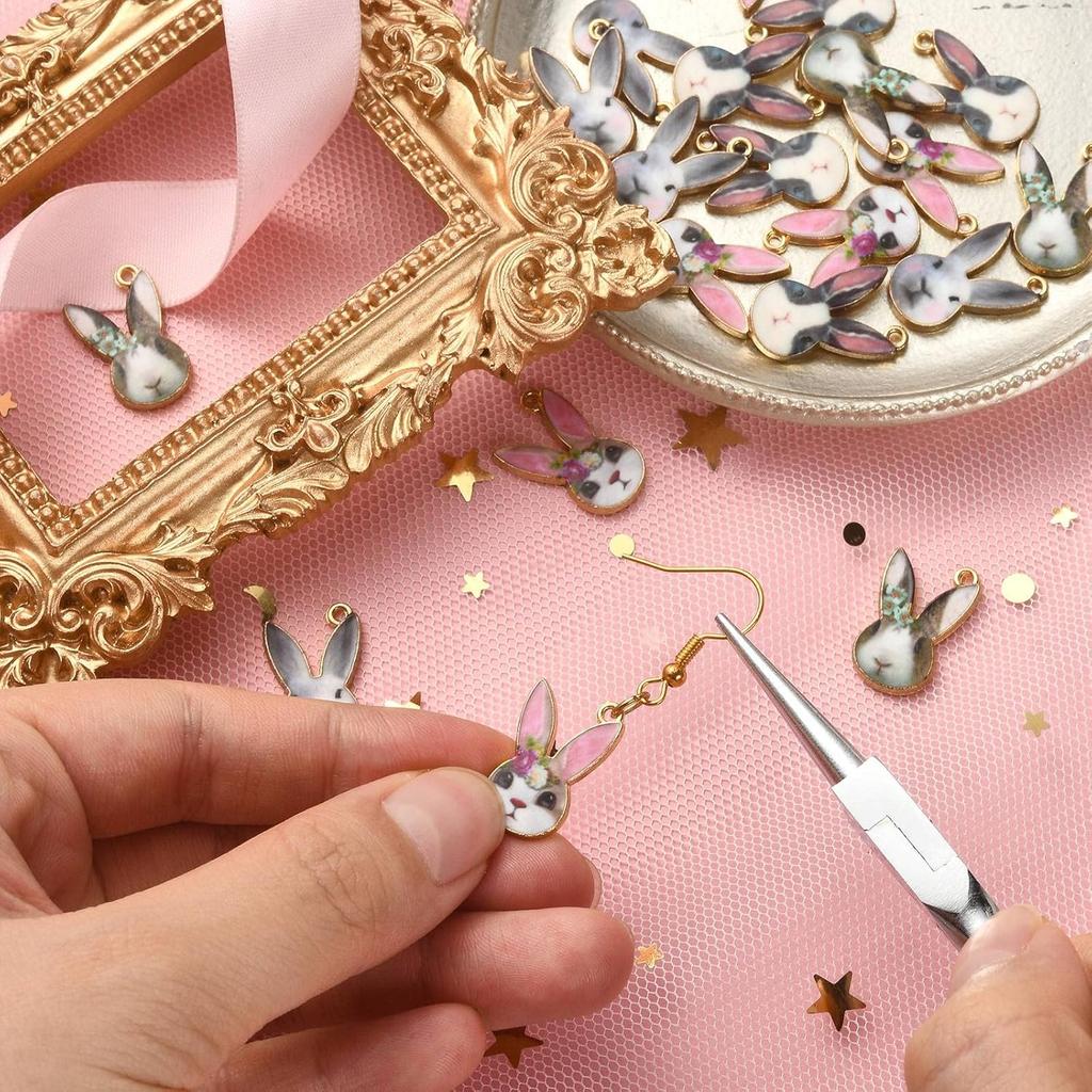 KitBeads 40pcs Enamel Rabbit Charms Mixed Styles Easter Bunny Charms Flower Printed Animal Bunny Rabbit Charms for Jewelry Making Bulk