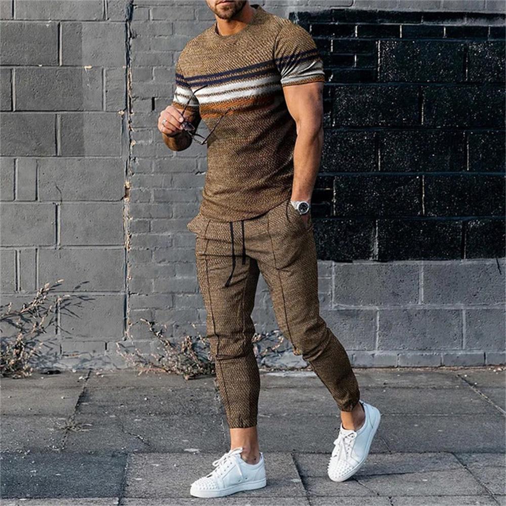 Men Summer T Shirt Pants 2 Piece Sets Print T-shirts Trousers Sportswear Suits Fashion Sweatpants Tracksuits Outfits Men Clothes