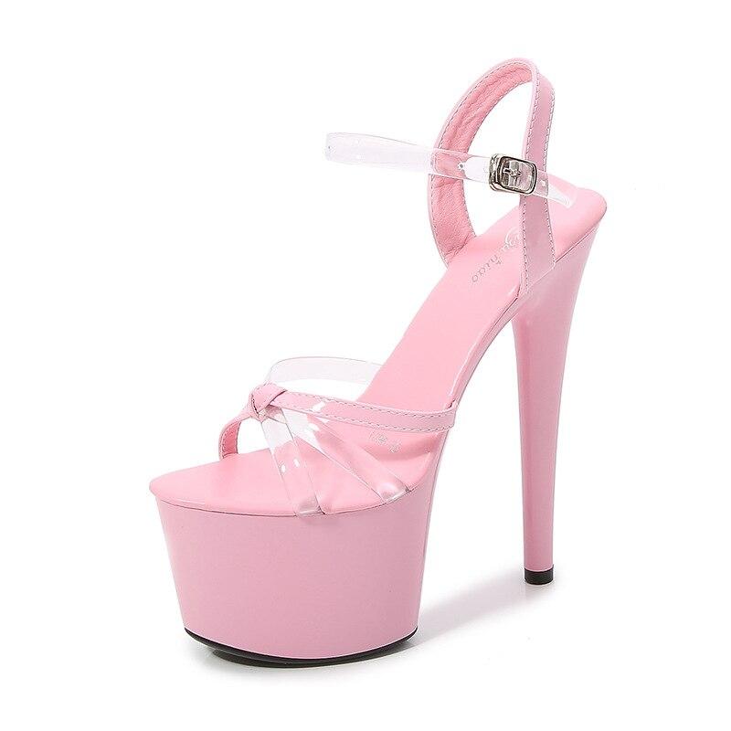 Damen Stiletto Schuhe Lackleder Transparent Schnalle Modische Sandalen 181 Serie 16,5cm Absatz 7cm Plateau LFD