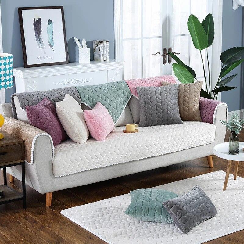 

Толстый плюшевый чехол для дивана с однотонной нескользящей наполнителем, спинка, полотенце, защитный чехол для мебели для гостиной 70x70cm