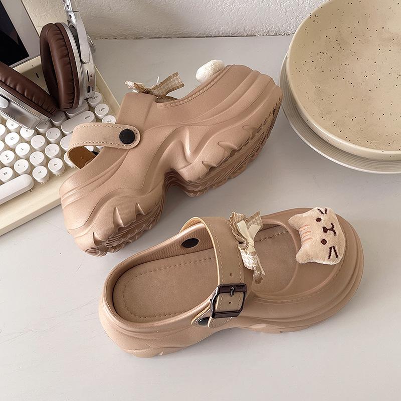 

Cute heightening thick-soled hole shoes women s wear non-slip and shit-stepping soft-soled bag head slippers 40 -41 (bag) хакі