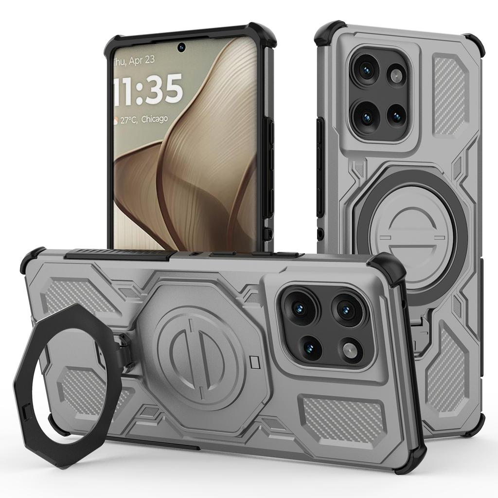 For Motorola Edge 50 5G Magnetic Case Rotating Metal Kickstand PC+TPU Phone Back Cover