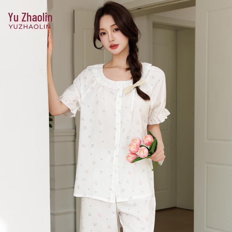 YUZHAOLIN Sweet Floral Doll Collar Pajama Set L