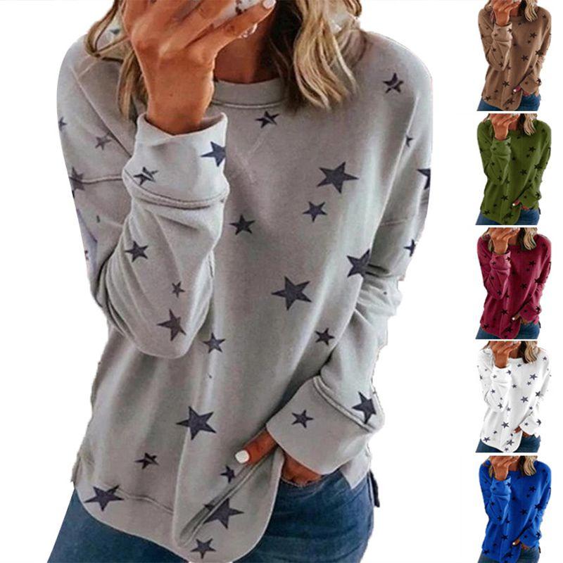 Tunic Casual Women Crew Neck Long Sleeve T Shirt Loose Star Print Tee Blouse Top