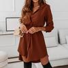 Damenkleid Einfarbig Umlegekragen Vintage Einreihig Langarm Minikleid für die Arbeit