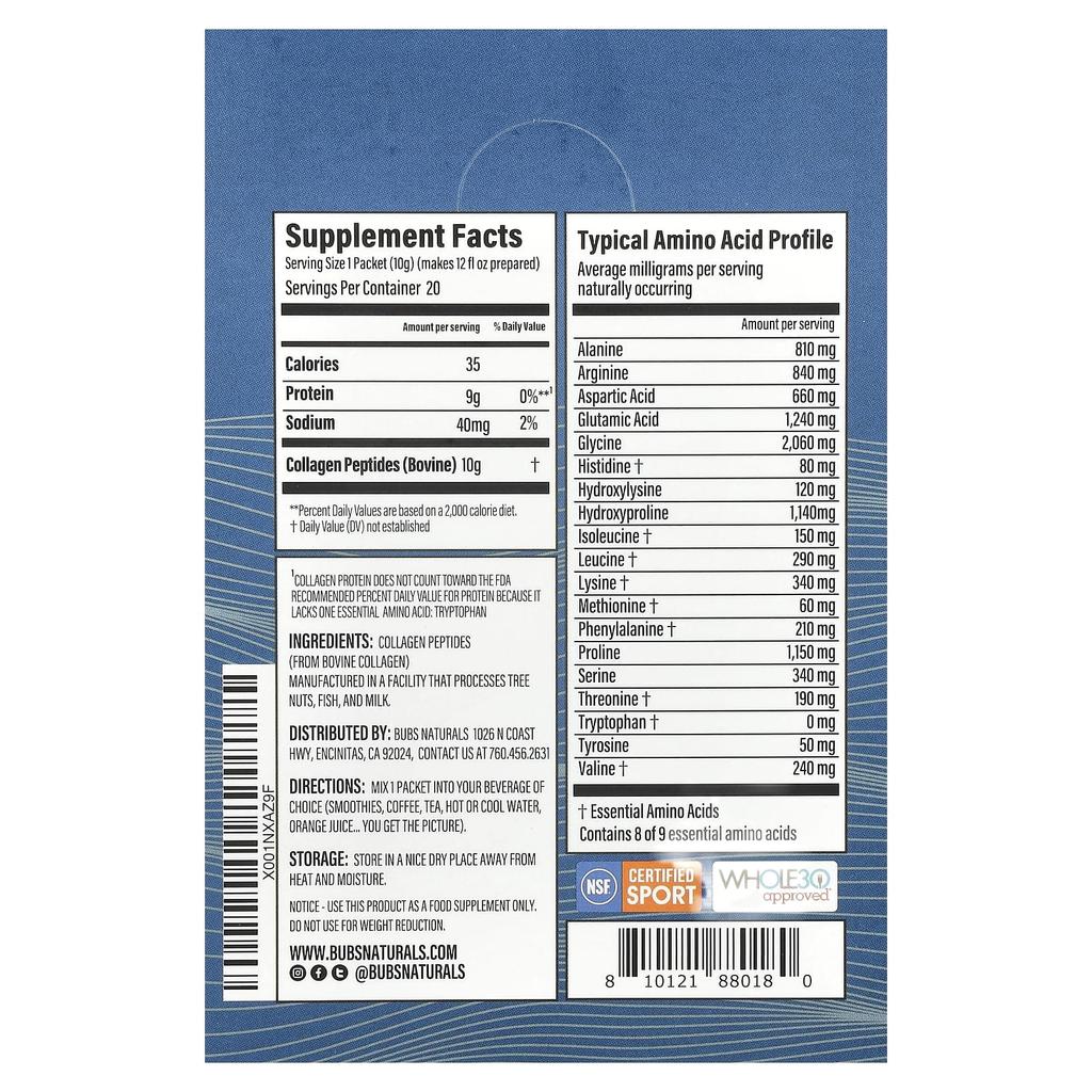 Collagen Peptides, Unflavored, 20 Packets, 10G (0.35Oz) Each